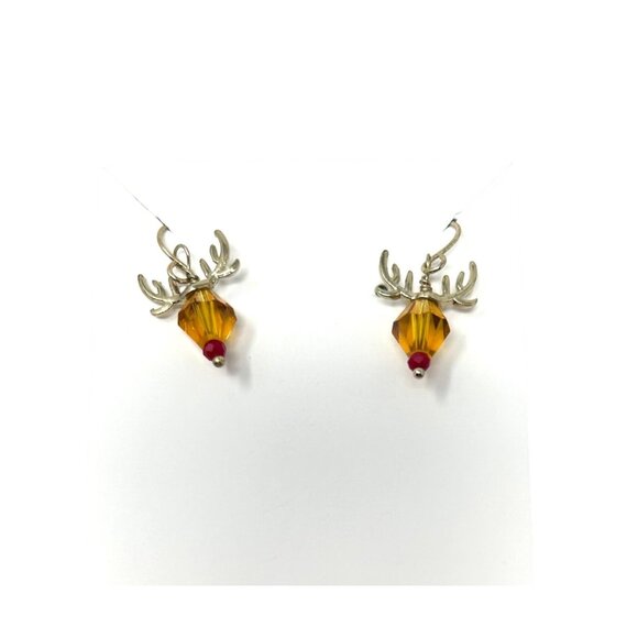 Festive Holiday Earring Set - 3 Pairs: Reindeer, Holly,  & Wreath Hoops - Picture 4 of 6